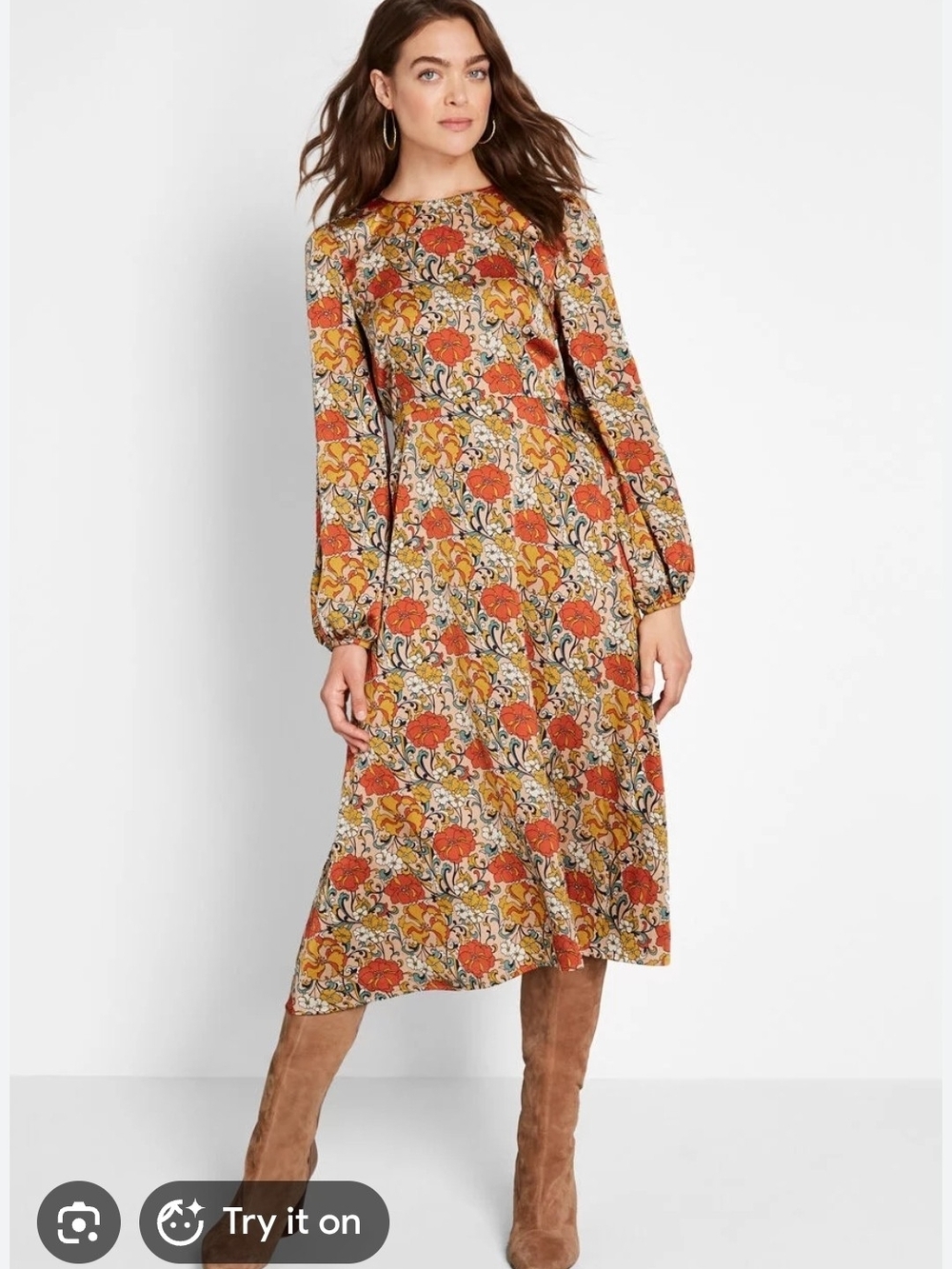 Traffic People Orange and Cream Floral Midi Dress - Size XL